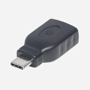 Manhattan 354646 Adaptateur USB-C Mâle vers USB-A Femelle, Contacts Nickel, Noir, PVC, UL 2725, 17x37x10mm, 0-40°C
