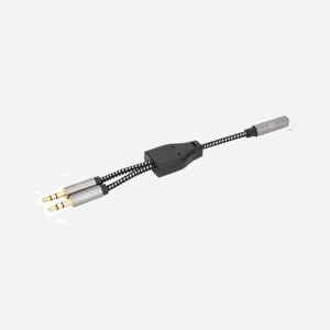 Manhattan 356121 : Câble Audio 3.5mm Femelle vers 2x 3.5mm Mâle 0.15m, Contacts Or, AWG 28, Noir/Argent, Diamètre 3.5mm - Miniature 1
