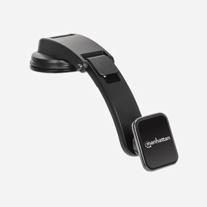 Manhattan 462525 Support Passif Smartphone Voiture Ventouse Métal/Plastique Noir/Argent Rotation 360° Pivot 20° 75x225x33mm 180g RoHS - Miniature 2