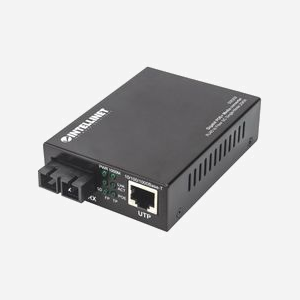 Intellinet 508209 Convertisseur de média 1000Base-T vers 1000Base-LX Monomode 1310nm, portée 20km, PoE 30W, Gigabit Ethernet, boîtier métal