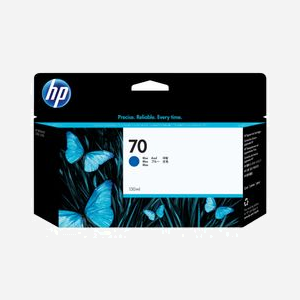 Cartouche d'encre pigmentée HP 70 Bleu 130 ml (C9458A) pour DesignJet Z2100, Z3100, Z3200 - Dimensions 40x202x129 mm, Poids 190 g