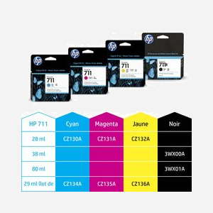 HP Cartouche DesignJet 711 Cyan CZ130A, encre Dye 29ml, pour T120/T520, 114x126x25mm, 60g, température 5-35°C - Miniature 5