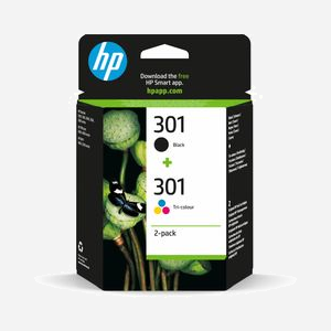 HP 301 Pack de 2 Cartouches d'Encre Originales (Noir Pigment, Couleur Dye) N9J72AE - 3ml Noir, 3ml Couleur - Rendement 170/150 Pages - Miniature 1