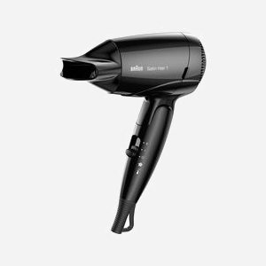 Sèche-cheveux Braun HD130 1200W Noir, Fonction Ionique, Air frais, 2 positions de chauffe, Tension 100-240V, Poignée pliable, Concentrateur d'air, Anneau de suspension