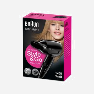 Sèche-cheveux Braun HD130 1200W Noir, Fonction Ionique, Air frais, 2 positions de chauffe, Tension 100-240V, Poignée pliable, Concentrateur d'air, Anneau de suspension - Miniature 3