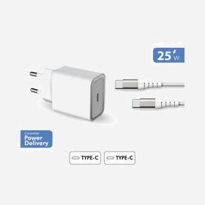 BIG BEN - Chargeur secteur 25W Power Delivery - 1 port USB-C - Câble USB-C vers USB-C 1.2m - Blanc - Compatible smartphones et tablettes - Miniature 2