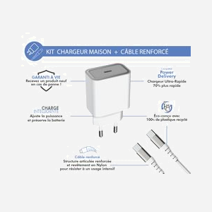 BIG BEN - Chargeur secteur 25W Power Delivery - 1 port USB-C - Câble USB-C vers USB-C 1.2m - Blanc - Compatible smartphones et tablettes - Miniature 3