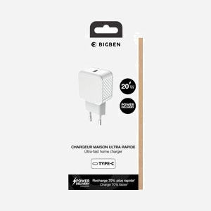 BIG BEN CS20WCPDRW Chargeur Secteur 20W USB Type-C pour Smartphone et Tablette, Charge Rapide, Boîtier Plastique Blanc, Adaptateur Secteur Inclus - Miniature 2