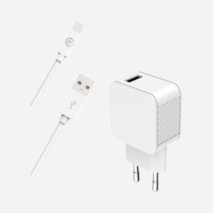 BIG BEN CS24AACBLMFIRW : Chargeur Secteur USB-A 2.4A avec Câble Lightning 1.2m, Plastique Recyclé, Certification MFi, Blanc, pour Smartphones iOS - Miniature 1