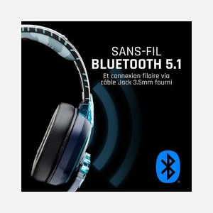 Lexip TSXLXHS0002 - Casque Gaming Arceau Circum-aural Filaire/Sans Fil Bluetooth 5.1, Micro Détachable, Batterie 1000mAh, Rétroéclairage Multicolore, Windows/macOS/Android/iOS - Miniature 3