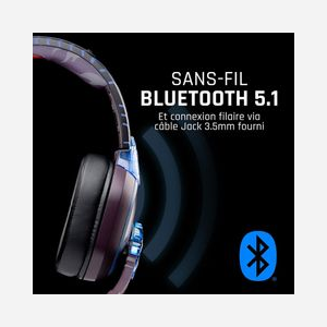Lexip Casque Gaming TSXLXHS0003 Arceau Circum-aural Filaire/Sans Fil Bluetooth 5.1, Micro Détachable, Rétroéclairage RGB, Batterie 1000mAh, Windows/macOS/Android/iOS - Miniature 3
