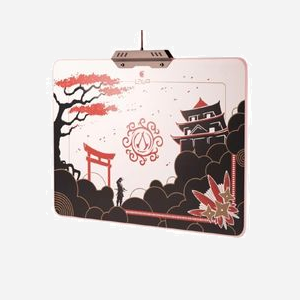 Lexip Tapis de Souris Gaming Ubisoft Assassin's Creed Shadows 350x280x12mm, Surface Tissu, Rétroéclairage LED, Port USB, Câble 2m Noir/Or/Rouge/Blanc - Miniature 3