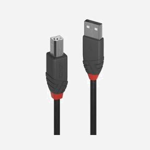 Câble Lindy 36671 USB 2.0 A vers B 0.5m, Conducteurs Cuivre Étamé, Contacts Or, Double Blindage, 480Mbit/s, Noir/Gris, AWG 26/28 - Miniature 1