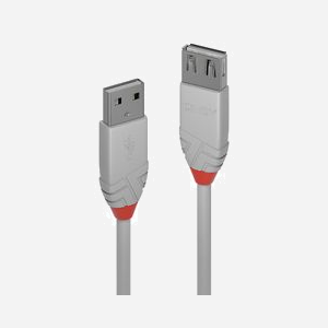 Lindy Anthra Line 36713 - Câble USB 2.0 Type A Mâle/Femelle - 2m - Gris - Conducteurs Cuivre Étamé - Contacts Nickel - AWG 26/28 - 480 Mbit/s