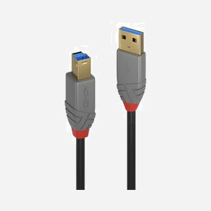 Lindy 36744 Câble USB 3.2 Gen 1 (3.1 Gen 1) A vers B, 5m, Noir, Contacts Or, Cuivre Étamé, AWG 26/28, Débit 5Gbit/s, Double Blindage, PVC