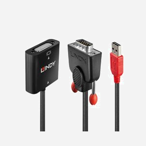 Lindy 38184 Convertisseur VGA vers DVI-D 1920x1200, Connecteurs DVI-D Femelle / VGA (D-Sub) Mâle, Alimentation USB, Longueur 0.2m, Noir/Orange