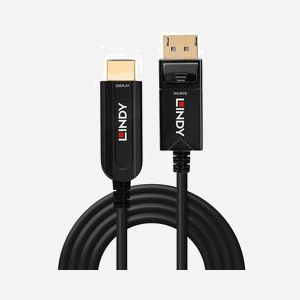 Lindy 38492 Câble Hybride Fibre Optique DisplayPort 1.2 vers HDMI 2.0, 30m, 4K UHD 60Hz, Connecteurs Plaqué Or, Noir, Support AMD Eyefinity - Miniature 2