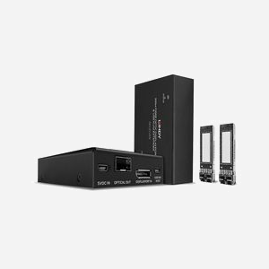 Lindy 39376 Extender KVM Fibre Optique DisplayPort 1.2 4K UHD @60Hz, Extension 300m, Ports USB HID, Audio Dolby/DTS, EDID, Emetteur/Récepteur