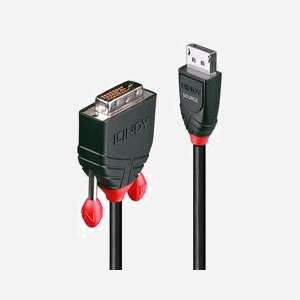 Lindy 41490 Câble Adaptateur Vidéo 1m DVI-D vers DisplayPort Noir, Connecteurs Mâle/Mâle, Plaqué Or, Débit 2.7 Gbit/s, Résolution 1920x1200@60Hz - Miniature 1