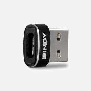 Lindy 41884 Adaptateur USB Type-A Mâle vers USB Type-C Femelle 2.0, Corps Aluminium Noir, Contacts Nickel/Or, Taux 0.48 Gbit/s, 14.9x2.5x6.9mm - Miniature 2