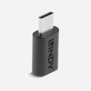 Lindy 41893 Adaptateur USB 3.2 Type C Mâle vers Type C Femelle, 20 Gbit/s, PVC Noir, Contacts Nickel/Or, 26.5x13x7.5mm, REACH/RoHS