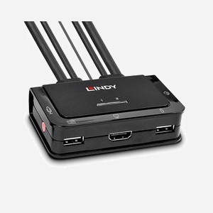 Lindy 42340 Commutateur KVM 2 Ports USB HDMI 1920x1080 Audio Noir, Câbles 0.9m, Compatible Windows, macOS, Linux, 90x70x25mm - Miniature 1