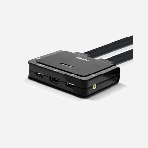 Lindy 42345 Commutateur KVM 2 Ports HDMI 4K Ultra HD 60Hz, USB Clavier/Souris, Audio 3.5mm, Montage en Grille, Câble 1.2m