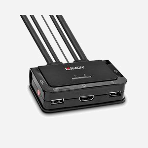Lindy 42345 Commutateur KVM 2 Ports HDMI 4K Ultra HD 60Hz, USB Clavier/Souris, Audio 3.5mm, Montage en Grille, Câble 1.2m - Miniature 2