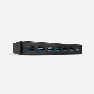 Lindy 43228 Hub USB 3.2 Gen 1 7 Ports Type-A 5Gbps BC 1.2 Charging, Boîtier Plastique Noir, Câble USB A vers B inclus