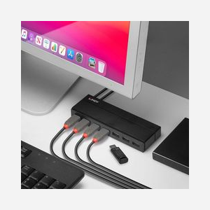 Lindy 43228 Hub USB 3.2 Gen 1 7 Ports Type-A 5Gbps BC 1.2 Charging, Boîtier Plastique Noir, Câble USB A vers B inclus - Miniature 5