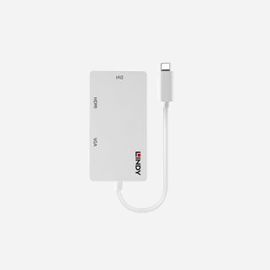 Lindy 43273 Adaptateur USB Type C vers Triple Display (HDMI, DVI, VGA), résolution max 3840x2160 pixels, chipset VL100, blanc, 84x45x15mm - Miniature 2