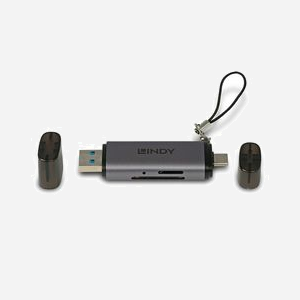 Lindy 43335 Lecteur Cartes Mémoire USB 3.2 Gen 1 Type-A/Type-C, SD/MicroSD, taux transfert 5Gbit/s, Noir/Gris, 78.5x22.5x11mm - Miniature 4