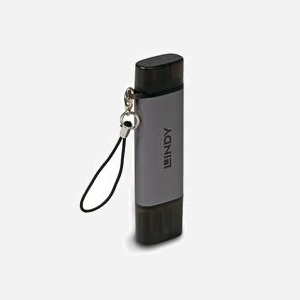 Lindy 43335 Lecteur Cartes Mémoire USB 3.2 Gen 1 Type-A/Type-C, SD/MicroSD, taux transfert 5Gbit/s, Noir/Gris, 78.5x22.5x11mm - Miniature 1