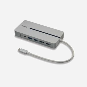 Lindy 43360 Station d'accueil USB 3.2 Gen 1 Type-C, 2x USB-A, 1x USB-C, 2x HDMI 1.4, Ethernet RJ-45, Audio 3.5mm, Argent/Blanc - Miniature 1
