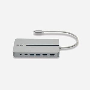Lindy 43360 Station d'accueil USB 3.2 Gen 1 Type-C, 2x USB-A, 1x USB-C, 2x HDMI 1.4, Ethernet RJ-45, Audio 3.5mm, Argent/Blanc - Miniature 3
