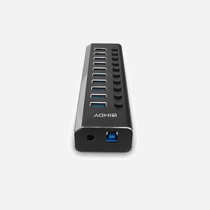 Lindy 43370 Hub USB 3.2 Gen 1, 10 Ports Type-A, 1 Port Type-B, 5000 Mbit/s, ABS/Aluminium, Alimentation Secteur 12V, Jeu de composants RTS5411 - Miniature 3