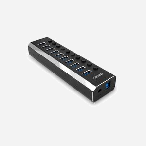 Lindy 43370 Hub USB 3.2 Gen 1, 10 Ports Type-A, 1 Port Type-B, 5000 Mbit/s, ABS/Aluminium, Alimentation Secteur 12V, Jeu de composants RTS5411 - Miniature 2
