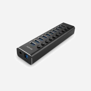 Lindy 43370 Hub USB 3.2 Gen 1, 10 Ports Type-A, 1 Port Type-B, 5000 Mbit/s, ABS/Aluminium, Alimentation Secteur 12V, Jeu de composants RTS5411 - Miniature 4