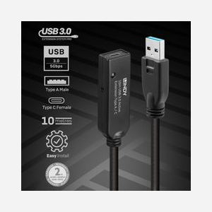 Lindy 43376 Câble USB 3.2 Gen 1 (3.1 Gen 1) 10m USB-A vers USB-C, 5Gbit/s, AWG 24/24/20, Contacts Nickel, PVC Noir, Diamètre 7mm - Miniature 4