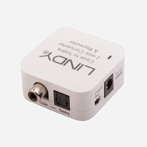 Lindy 70411 Convertisseur Audio Numérique Coaxial/Toslink vers Coaxial/Toslink 24bit/192kHz Répéteur SPDIF - Blanc - 46x46x24mm