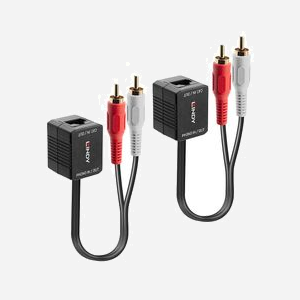 Lindy 70460 Émetteur AV Cat.5/6 Extension Audio RCA 2xRCA vers RJ45, 100m, Noir/Rouge/Blanc, Kit de 2