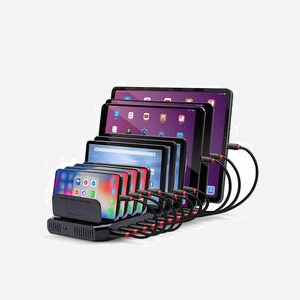Lindy 73309 Station de Charge USB 10 Ports 5V/2.4A par Port (1.8A si 10 Ports) avec Gestion Intelligente et Séparateurs Plastique, Noir