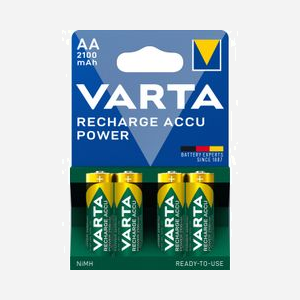 Varta Rechargeable AA NiMH 2100mAh - Pack de 4 Batteries Cylindriques 1.2V (56706-101-404) - Dimensions: 50.5 x 1.45cm, Poids 30g par batterie - Miniature 2
