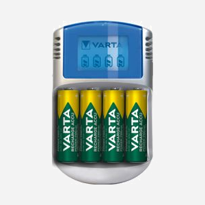 Varta Chargeur POWERLCD 57070-201-451 pour AA/AAA NiMH, 4 Piles AA 2600mAh incluses, Secteur/Allume-cigare/USB, Ecran LCD, 100-240V, avec Adaptateur Secteur