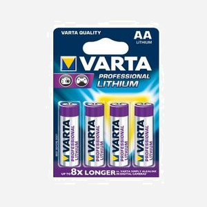 Varta Pack 4 Piles Lithium AA 1.5V 2900mAh - Dimensions 1.45x50.5mm - Usage Unique - Facteur Forme Cylindrique - Poids 14.5g - Réf 06106-301-404