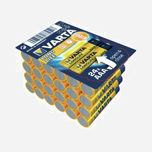 Varta Longlife AAA - Pile Alcaline Usage Unique 1.5V - Dimensions 44.5mm x 10.5mm - Poids 11.3g - Facteur de Forme Cylindrique - Lot de 24