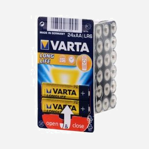 Batterie Alcaline Varta Longlife AA LR6 - Usage Unique, 1.5V, Cylindrique, 1.45cm Diamètre, 50.5mm Hauteur, 23.2g - Pack de 24