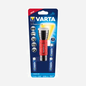 Varta Lampe Torche LED 235 lm Noire et Rouge, Corps Aluminium IPX4, Portée 151m, Alimentation 3xAAA, Dimensions 122x40mm, Poids 157g, Référence 17627-101-421