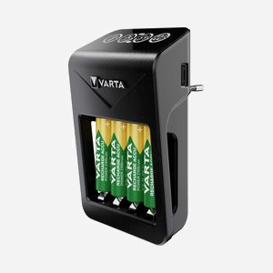 Varta Chargeur Secteur 57687 NiMH AA/AAA/9V, LCD, 4 Piles AA NiMH 2100mAh incluses, 1 Port USB, Protection Court-Circuit, 100-240V