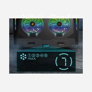 Conceptronic THYIA02B : Base de refroidissement pour PC portables jusqu'à 17", 2 ventilateurs, contrôle par boutons, éclairage RGB (Bleu/Vert/Rouge), USB 2.0, 296x50x460mm - Miniature 4